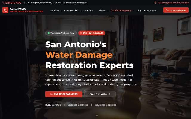 San Antonio Water Damage & Restoration's page as the assistant saw it