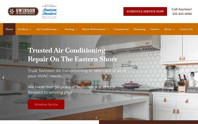 Swinson Air Conditioning's page as the assistant saw it