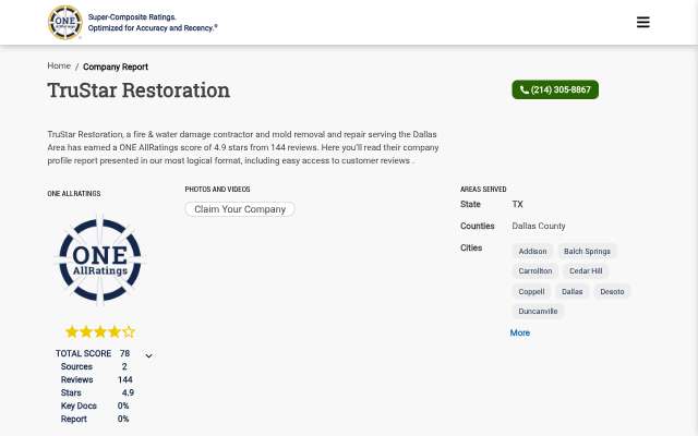 TruStar Restoration's page as the assistant saw it