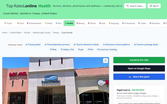 Coast Dental's page as the assistant saw it