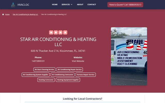 Star Air Conditioning & Heating LLC's page as the assistant saw it