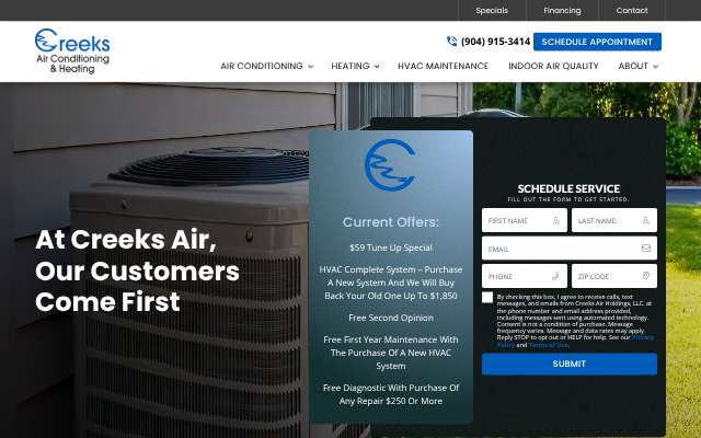 Creeks Air Conditioning & Heating's page as the assistant saw it