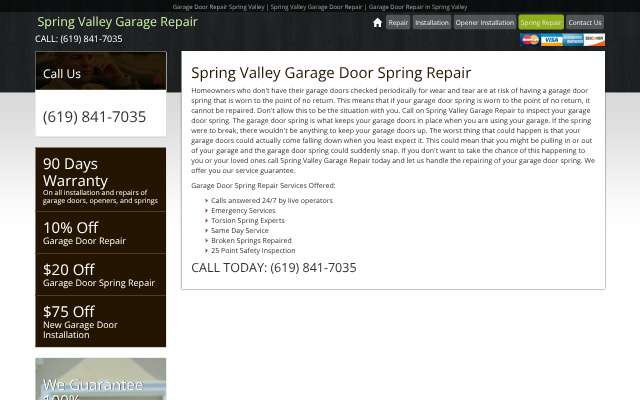 Spring Valley Garage Repair's page as the assistant saw it