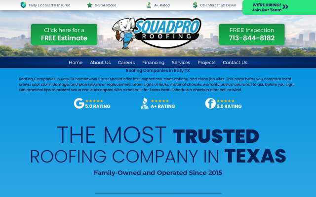 SquadPro Roofing's page as the assistant saw it