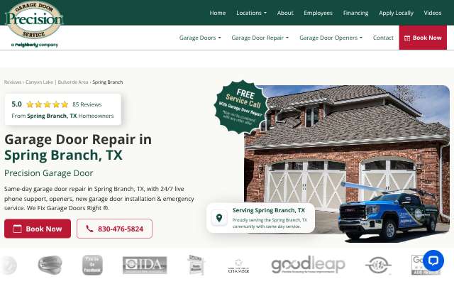 Precision Garage Door of Greater San Antonio's page as the assistant saw it