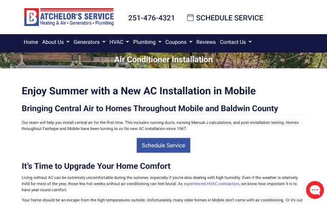 Batchelor's Service's page as the assistant saw it