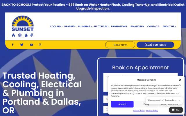 Sunset Heating & Cooling's page as the assistant saw it