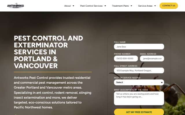 Antworks Pest Control's page as the assistant saw it