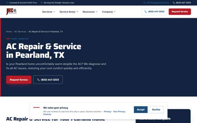 JHC Cooling and Heating's page as the assistant saw it