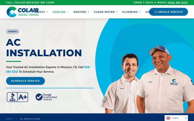 Colair, Inc.'s page as the assistant saw it