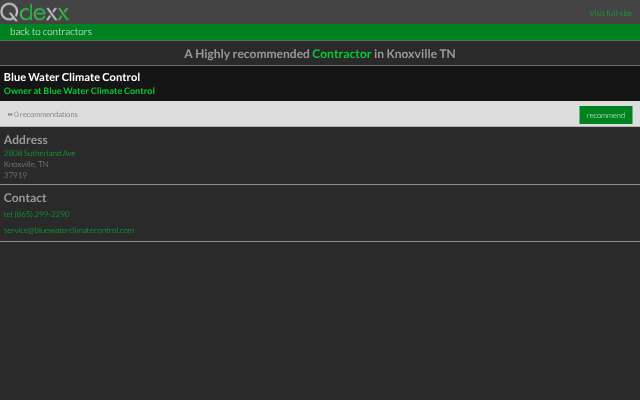 Blue Water Climate Control's page as the assistant saw it