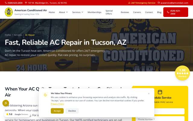 American Conditioned Air's page as the assistant saw it