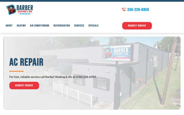 Barber Heating & Air's page as the assistant saw it