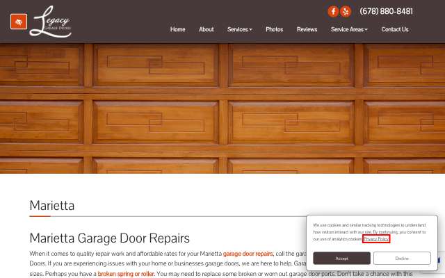 Page cited for Legacy Garage Doors