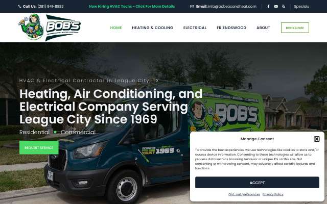 Bob's Air Conditioning, Heating & Electrical's page as the assistant saw it