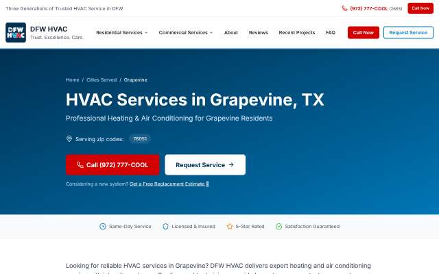 DFW HVAC's page as the assistant saw it