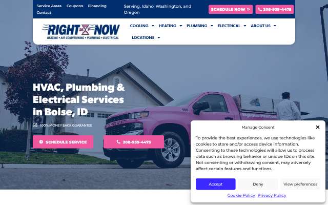 Right Now Heating, Air Conditioning, Plumbing and Electrical's page as the assistant saw it