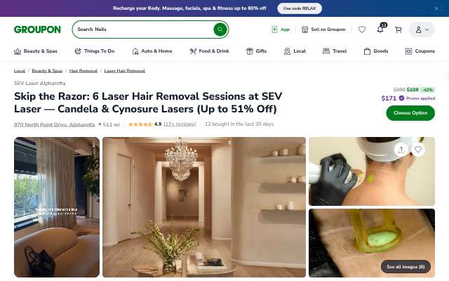 SEV Laser - Alpharetta's page as the assistant saw it