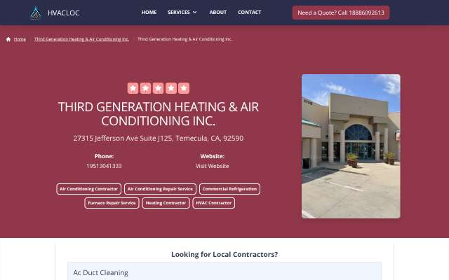 Third Generation Heating & Air Conditioning Inc.'s page as the assistant saw it
