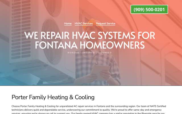 Porter Family Heating & Cooling's page as the assistant saw it