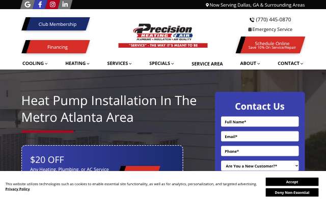 Precision Heating & Air's page as the assistant saw it