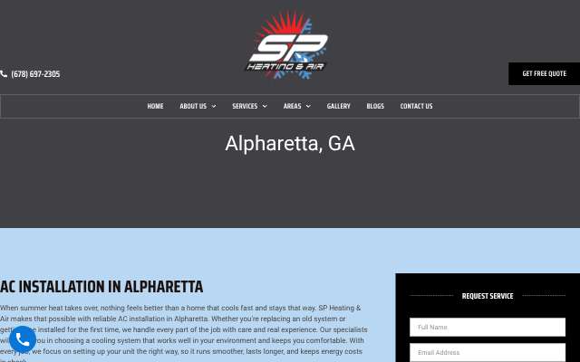 SP Heating & Air's page as the assistant saw it