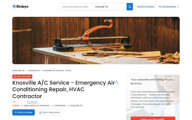 Knoxville A/C Service's page as the assistant saw it