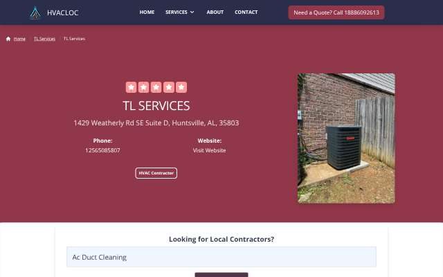 TL Services's page as the assistant saw it