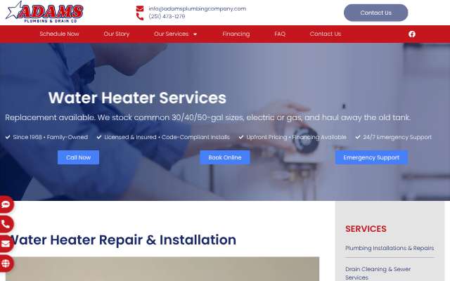 Adams Plumbing Company's page as the assistant saw it