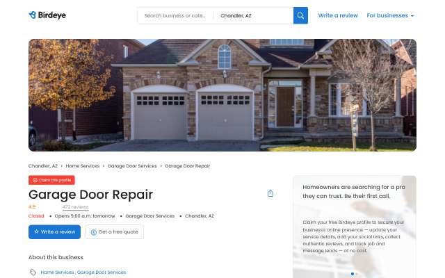 Page cited for AZ Garage Pros of Chandler