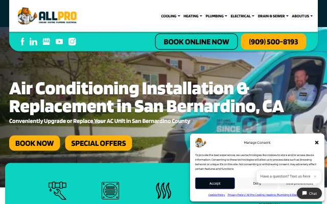 All Pro Cooling, Heating, Plumbing & Electrical's page as the assistant saw it