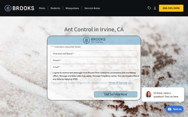 Brooks Pest Control's page as the assistant saw it