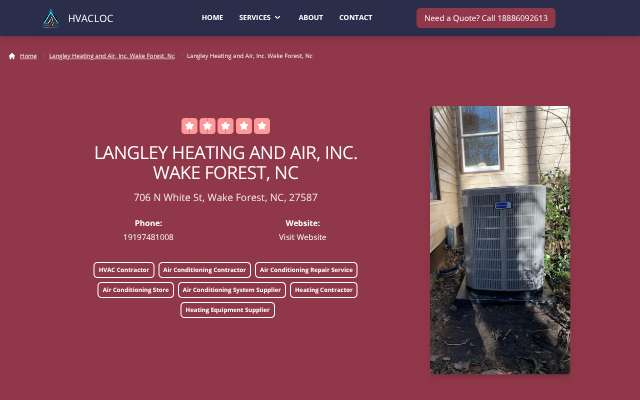 Langley Heating and Air, Inc.'s page as the assistant saw it