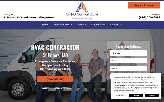 C-N-O Comfort Zone Heating and Cooling's page as the assistant saw it