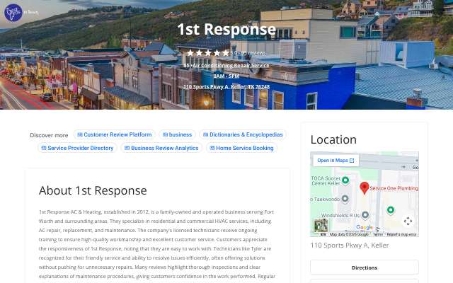 1st Response AC & Heating's page as the assistant saw it