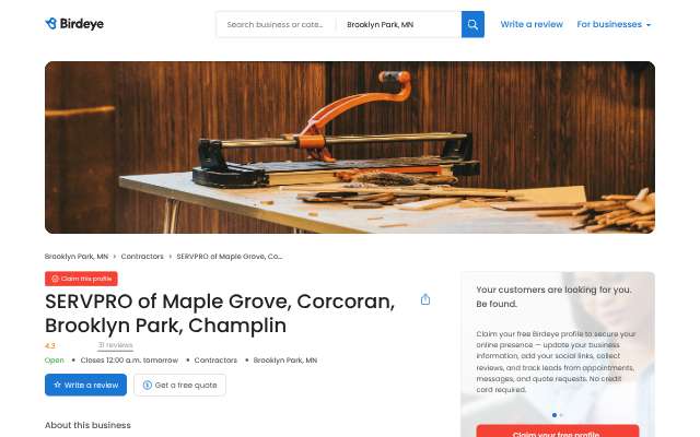 SERVPRO of Maple Grove, Corcoran, Brooklyn Park, Champlin's page as the assistant saw it