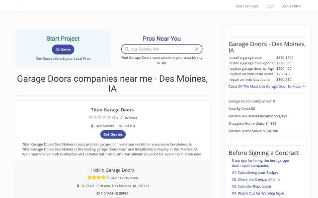 Titan Garage Doors Des Moines's page as the assistant saw it