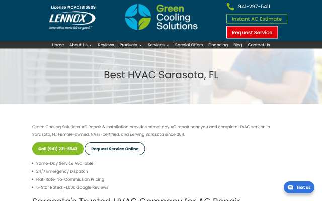 Green Cooling Solutions AC Repair & Installation's page as the assistant saw it