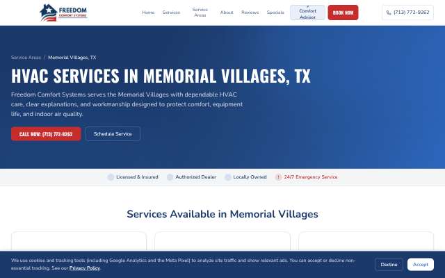 Freedom Comfort Systems's page as the assistant saw it