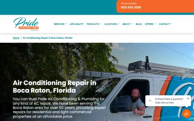 Pride Air Conditioning & Plumbing's page as the assistant saw it