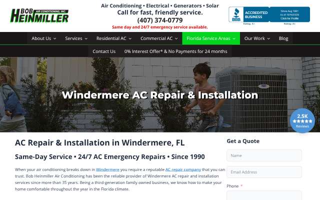 Bob Heinmiller Air Conditioning's page as the assistant saw it