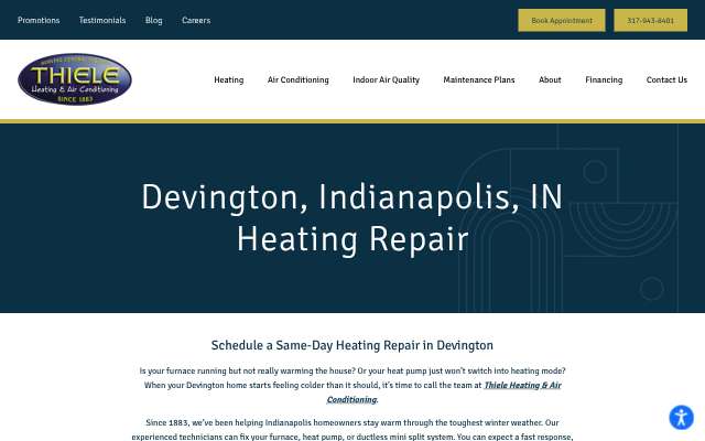 Thiele Heating & Air Conditioning's page as the assistant saw it