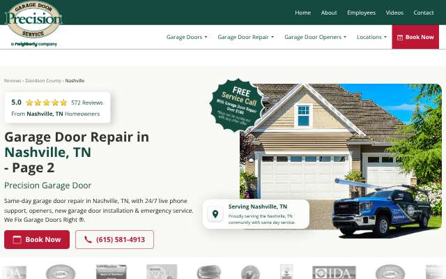 Precision Garage Door of Nashville's page as the assistant saw it