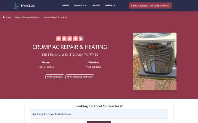 Crump AC Repair & Heating's page as the assistant saw it