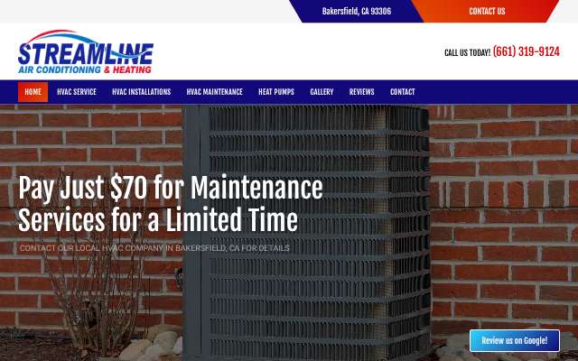 Streamline Air Conditioning and Heating's page as the assistant saw it