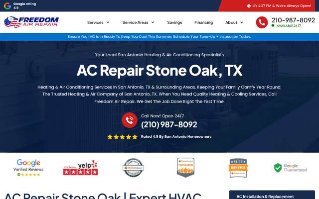 Freedom Air Repair's page as the assistant saw it