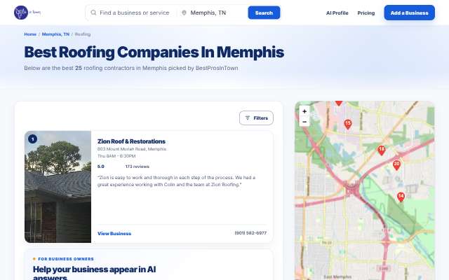 Zion Roof & Restorations's page as the assistant saw it