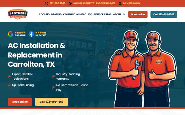 Brothers HVAC's page as the assistant saw it