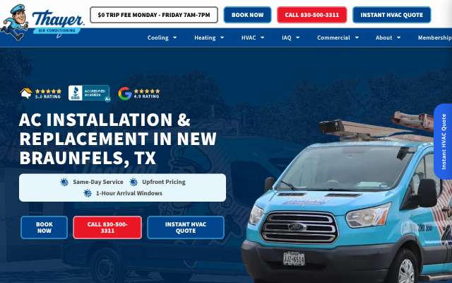 Thayer Air Conditioning's page as the assistant saw it