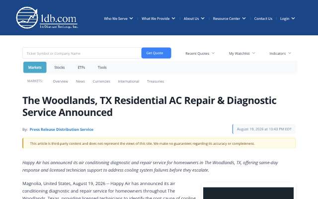 Happy Air's page as the assistant saw it